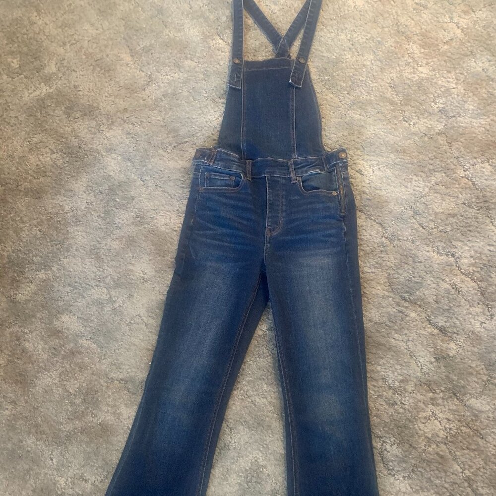 American Eagle dark-wash overalls